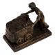 Brass Miner Statue  Pushing Coal On Wooden Plinth