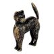 Black Cat In Brass Figurine Statue With Golden Decoration
