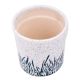 White Cylindrical Ceramic Pot Hand painted Leaves Design