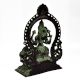 Handmade Black Brass Goddess Lakshmi Statue With Prabhavali Sitting On Sihashan