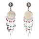 Handmade Oxidized Silver Long Drop Dangle Earrings Embellished With Red And Green Beads