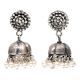 Handmade Oxidized Silver Floral Stud Jhumki Jhumka EarringÂ With Pearl Beads