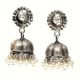 Handmade Oxidized Silver Floral Stud Jhumki Jhumka EarringÂ With Pearl Beads