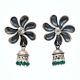 Handmade Oxidized Silver Jhumki With Big Flower Stud With Green Bead Hangings