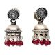 Handmade Oxidized Silver Jhumki Earrings With Green Beads Hanging
