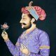 Canvas Handmade Mughal Painting Of Emperor Jahangir On Black Background
