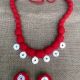 Red Fabric Beaded Neckpiece With Earrings Set ( Single Layer)