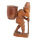 Handmade Brown Wooden Statue Of Old Man With Bag  At Back