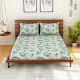 Spaces 104 TC Blue Leaves Cotton Double Bed Sheet with 2 Pillow Covers