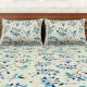 Spaces 104 TC Blue Leaves Cotton Double Bed Sheet with 2 Pillow Covers