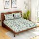 Spaces 104 TC Blue Leaves Cotton Double Bed Sheet with 2 Pillow Covers