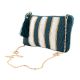 Blue  And White Glass Beads Cotton Ziptop Clutch Bag