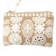 Beige And White Ziptop Embroidered Bag With Tussle