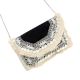 Black And White Heavy Hand  Embroidery Foldover Clutch Bag With Coins