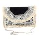 Black And White Heavy Hand  Embroidery Foldover Clutch Bag With Coins