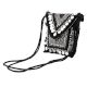 Black And White Heavy Hand Embroidery Foldover Cluch Bag With Coins