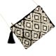 Black And White Ziptop Jacquard Cotton Clutch bag With Tassle
