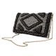Black and grey Handloom Ziptop Clutch With Bead Work
