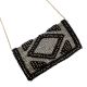 Black and grey Handloom Ziptop Clutch With Bead Work