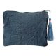 Blue Butterfly Embroidered Denim Zip Top Clutch Bag