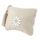 White Flower On Beige Emboidered Cotton Zip Top Bag
