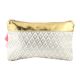 Golden Jaquard Cotton Zip Tip Pink Tassle Clutch Bag