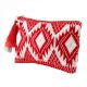Red And White Jacquard Lurex  Zip Top Clutch Bag