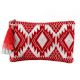 Red And White Jacquard Lurex  Zip Top Clutch Bag