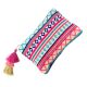 Multicolored ZipTop Jaquard Cotton Zip Top Clutch Bag With Tassle