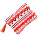 Pink Colorful Hand Embrodered Zip Top Clutch Bag With Tassle