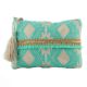 Green Embroidered ZipTop Jaquard Lurex Zip Top Clutch Bag