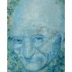 Mahatma Gandhi  Face Blue Abstract Painting On Cloth
