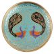 Blue Round Brass Meenakari Coaster And Twin Peacock Design