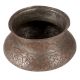 Old Copper Pot With Carved Floral Design And Dark Patina Finish