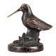Brass Perched Bird on Log Statue  In Dark Finish