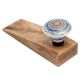 Blue Sapphire Hue Golden Pattern Ceramic Wooden Door Stopper