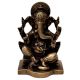 Brass Statue Of Lord Ganesha Sitting On Throne With Mooshak