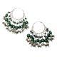 92.5 Sterling Silver Boo Style Green Semi Precious Stone Hoop Earrings