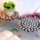 Black and Brown Disc Design Wood and Resin Cake Stand for Dessert, Fruit and Planter