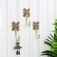 Brass Flower Wall Hook Hand Engraved Design - Pack of 3