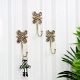 Brass Flower Wall Hook Hand Engraved Design - Pack of 3