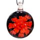 Flower Engraved Black Round Lampwork Glass Pendant for Gift - 1 Piece