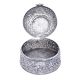 Carved Silver Plated Round Jewelry box With Peacock Finial