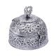 Carved Silver Plated Round Jewelry box With Peacock Finial