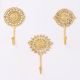 Brass Floral Pattern Pack of 3 Key Hooks for Wall