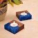Wooden T-Lite Holder With Blue Resin Effect - 2 Piece