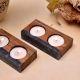 Wooden DualÂ Tealight Candle Holder with Black Resin - 2 Piece