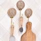 Round Brass Jute Wooden Wall Hook 3 Pieces
