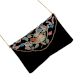 Black Beaded Cotton Sling Bag For Women With Bird Design 