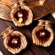 Engraved Design Two Hands Brass Diwali Diyas Pack of 3